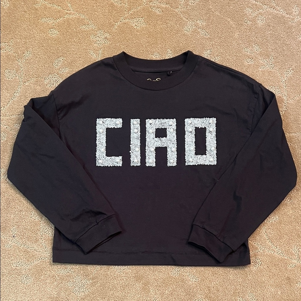 Jessica Simpson Girls Black Long Sleeve CIAO T-Shirt, Large (12)